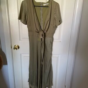 Olive Green Tie-Front Dress